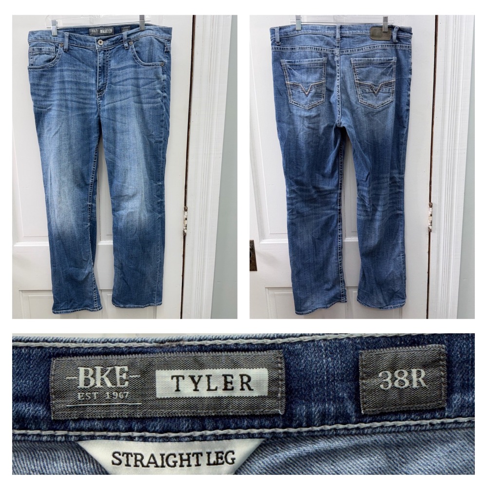 BKE Tyler Mens 38R 38 Regular Straight Leg Thick Stitch Denim Jeans MGC23137